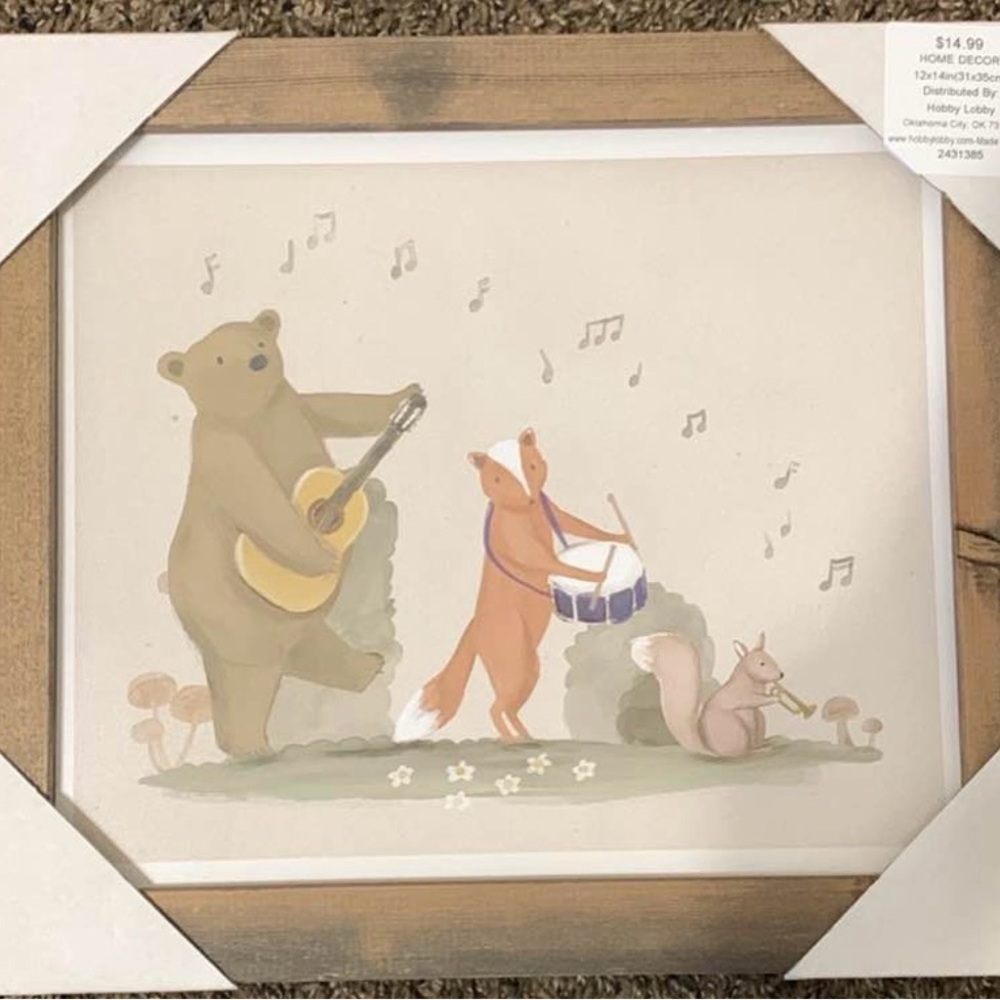 Wood-Framed Musical Forest Animals Wall Art - Beige/Tan